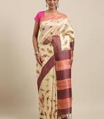 CLASSICATE from the house of The Chennai Silks Beige Printed Jute Cotton Saree With Running Blouse