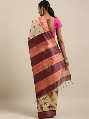 CLASSICATE from the house of The Chennai Silks Beige Printed Jute Cotton Saree With Running Blouse 3
