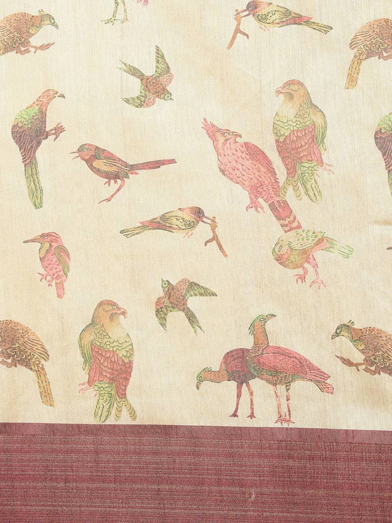 CLASSICATE from the house of The Chennai Silks Beige Printed Jute Cotton Saree With Running Blouse