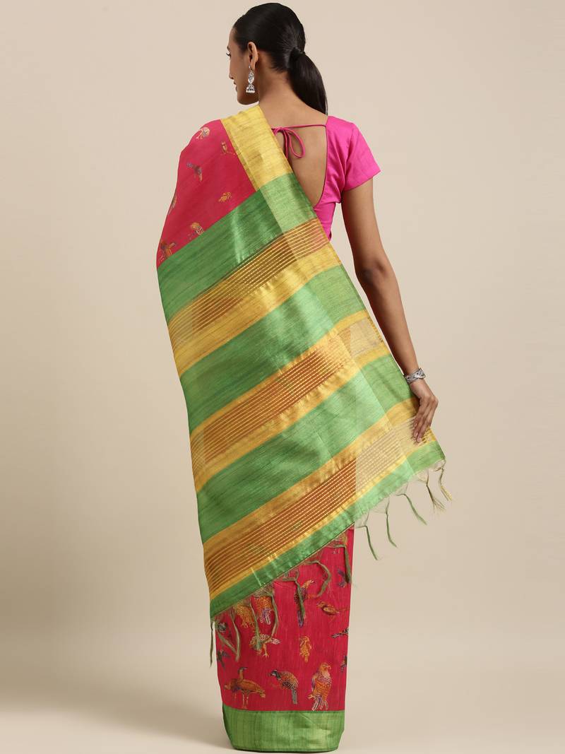 CLASSICATE from the house of The Chennai Silks Pink Printed Jute Cotton Saree With Running Blouse