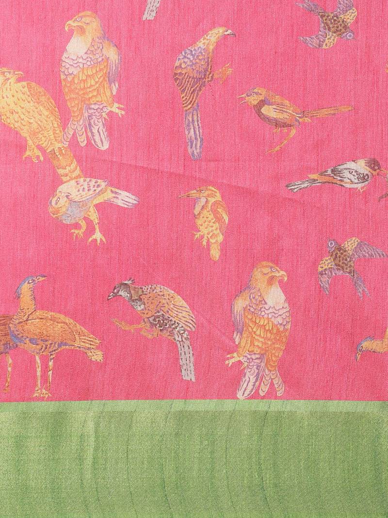 CLASSICATE from the house of The Chennai Silks Pink Printed Jute Cotton Saree With Running Blouse