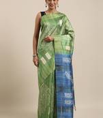 CLASSICATE from the house of The Chennai Silks Green Printed Jute Cotton Saree With Running Blouse
