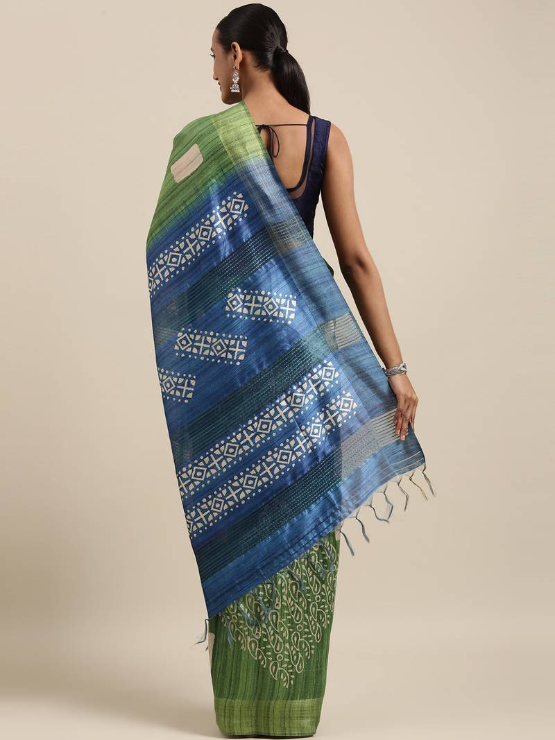 CLASSICATE from the house of The Chennai Silks Green Printed Jute Cotton Saree With Running Blouse