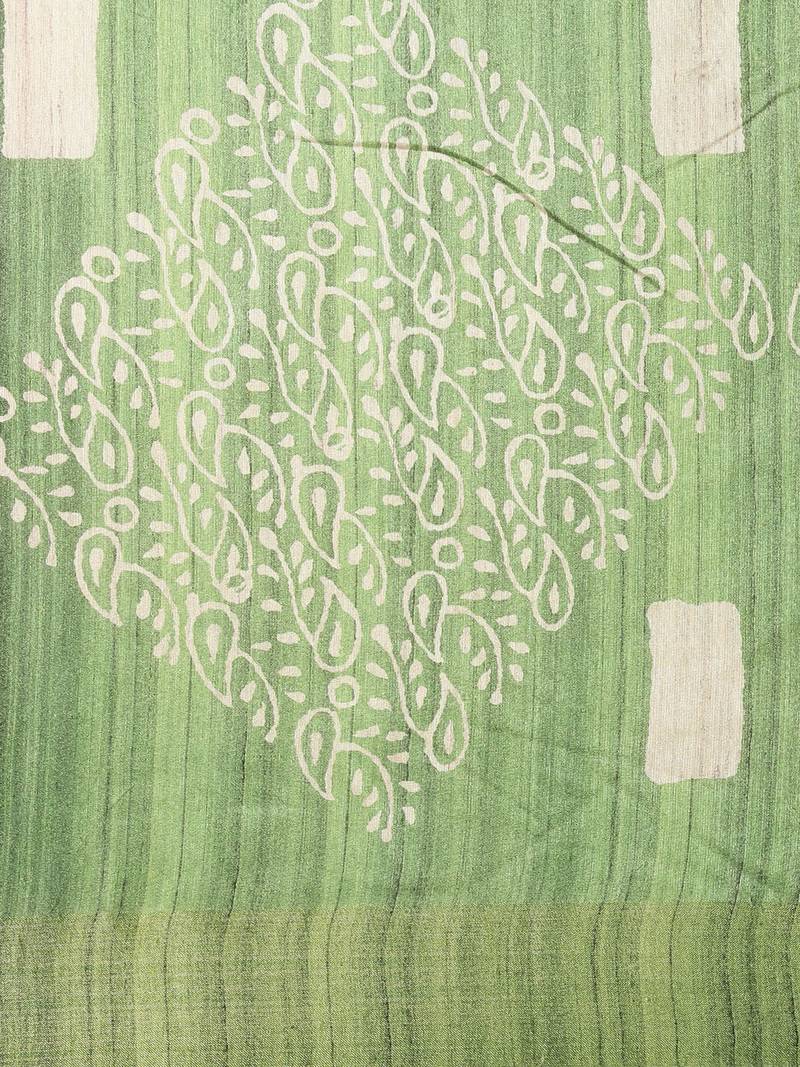 CLASSICATE from the house of The Chennai Silks Green Printed Jute Cotton Saree With Running Blouse