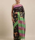 CLASSICATE from the house of The Chennai Silks Black Printed Jute Cotton Saree With Running Blouse
