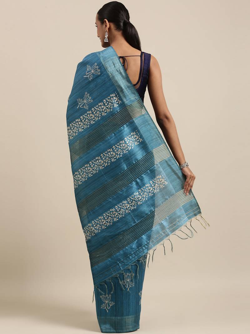 CLASSICATE from the house of The Chennai Silks Blue Printed Jute Cotton Saree With Running Blouse