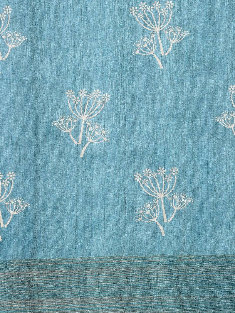 CLASSICATE from the house of The Chennai Silks Blue Printed Jute Cotton Saree With Running Blouse