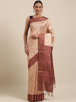 CLASSICATE from the house of The Chennai Silks Peach Printed Jute Cotton Saree With Running Blouse 1