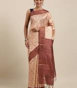 CLASSICATE from the house of The Chennai Silks Peach Printed Jute Cotton Saree With Running Blouse