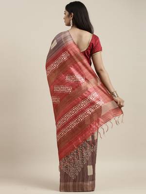 CLASSICATE from the house of The Chennai Silks Brown Printed Jute Cotton Saree With Running Blouse 3