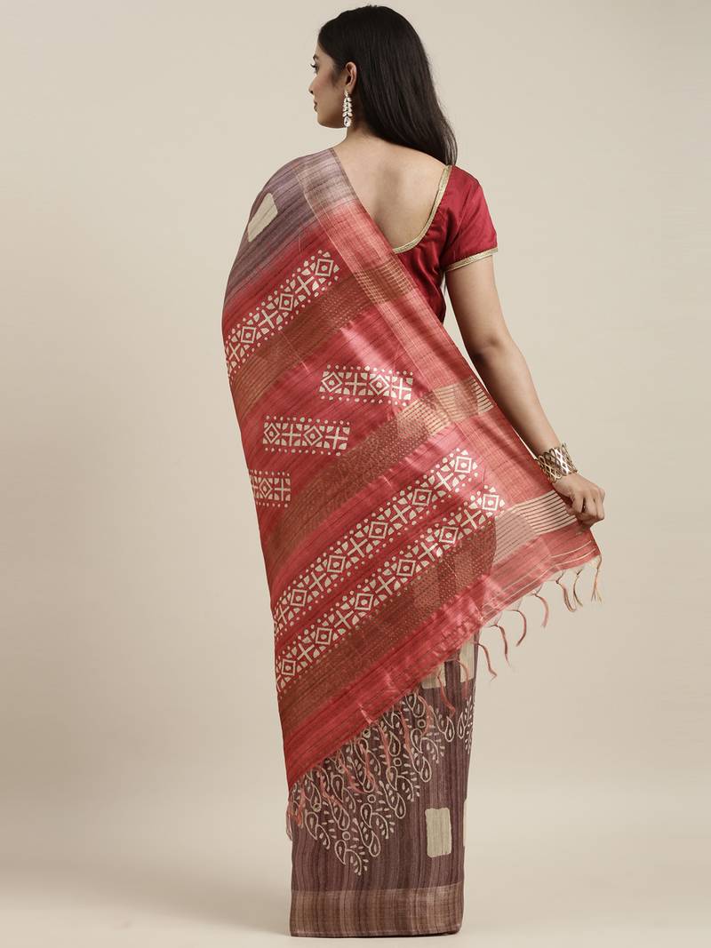 CLASSICATE from the house of The Chennai Silks Brown Printed Jute Cotton Saree With Running Blouse
