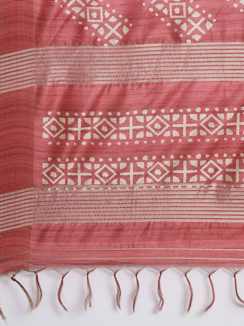 CLASSICATE from the house of The Chennai Silks Brown Printed Jute Cotton Saree With Running Blouse