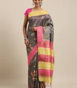 CLASSICATE from the house of The Chennai Silks Grey Printed Jute Cotton Saree With Running Blouse