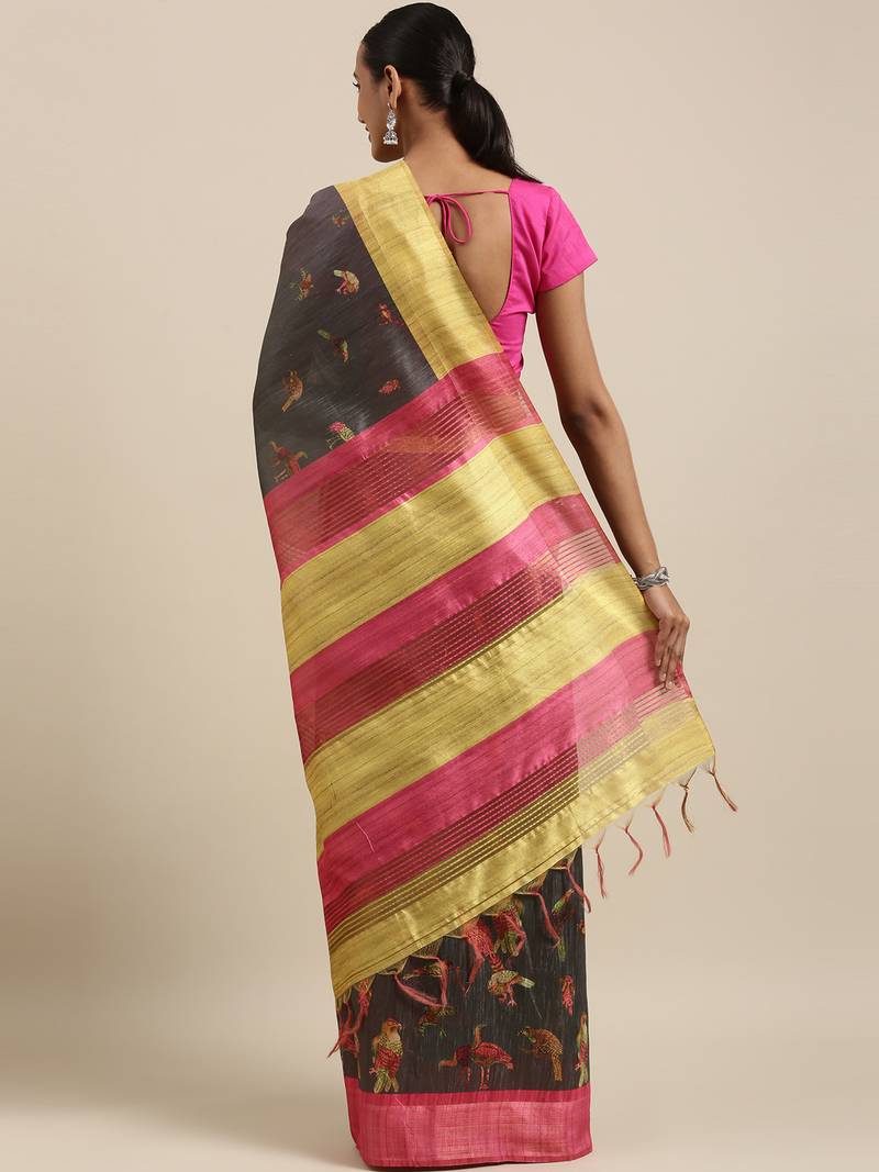 CLASSICATE from the house of The Chennai Silks Grey Printed Jute Cotton Saree With Running Blouse
