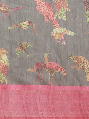 CLASSICATE from the house of The Chennai Silks Grey Printed Jute Cotton Saree With Running Blouse 3
