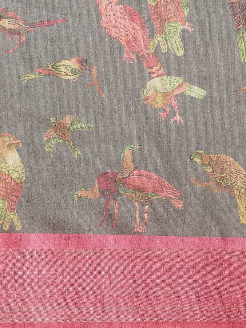 CLASSICATE from the house of The Chennai Silks Grey Printed Jute Cotton Saree With Running Blouse