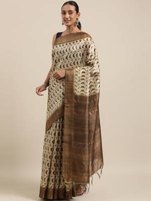 CLASSICATE from the house of The Chennai Silks Beige Printed Jute Cotton Saree With Running Blouse 2