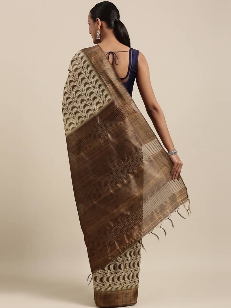 CLASSICATE from the house of The Chennai Silks Beige Printed Jute Cotton Saree With Running Blouse