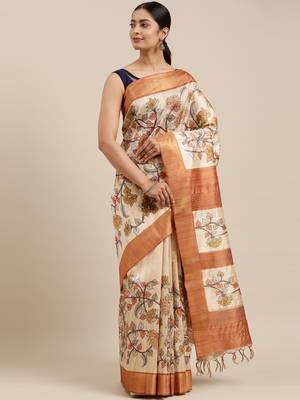 CLASSICATE from the house of The Chennai Silks Beige Printed Dupion Saree With Running Blouse 1