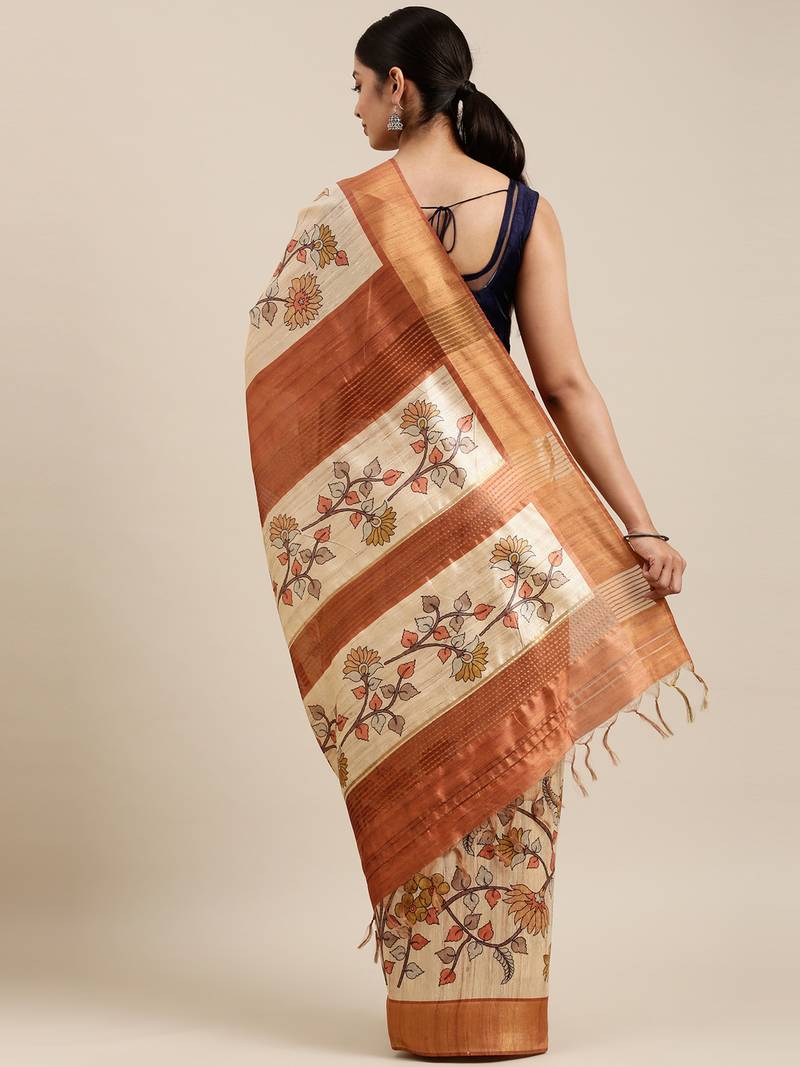 CLASSICATE from the house of The Chennai Silks Beige Printed Dupion Saree With Running Blouse