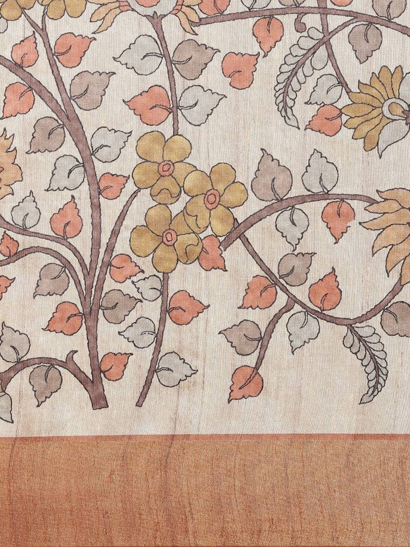 CLASSICATE from the house of The Chennai Silks Beige Printed Dupion Saree With Running Blouse