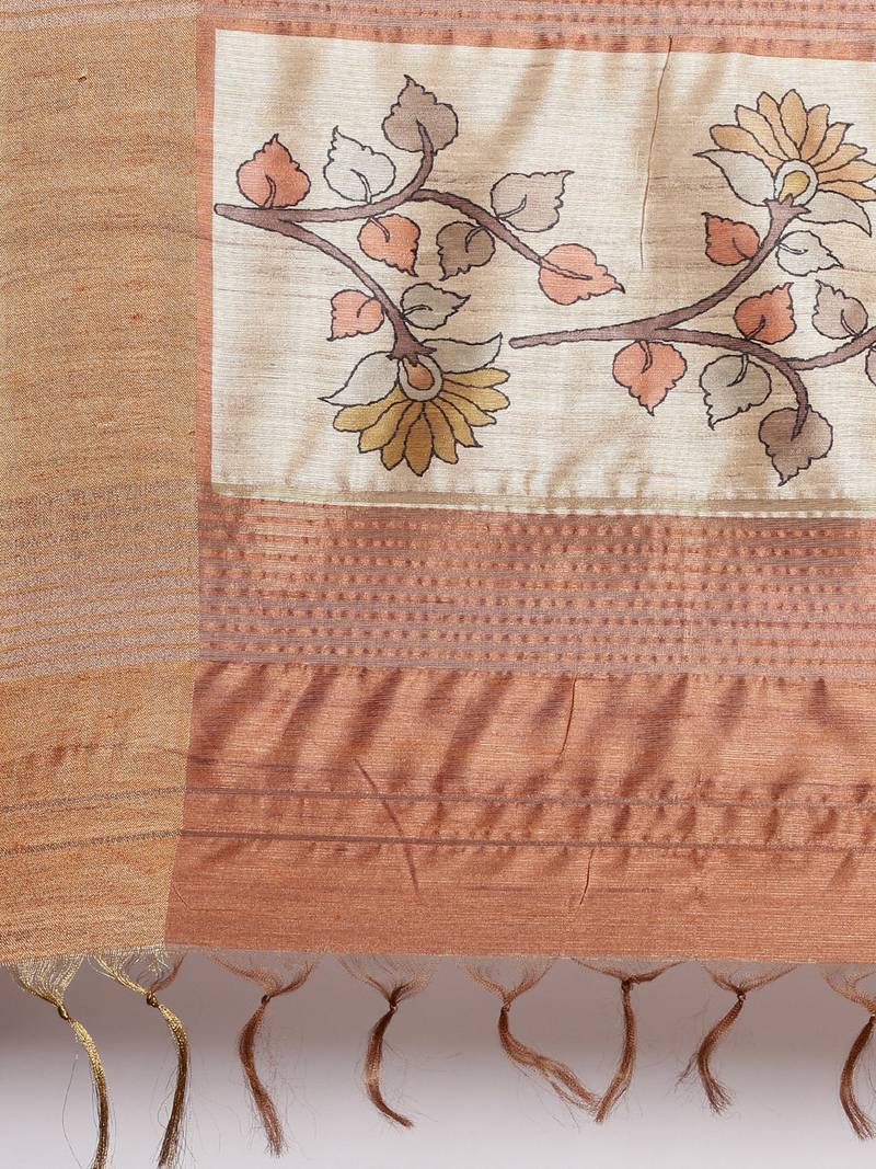 CLASSICATE from the house of The Chennai Silks Beige Printed Dupion Saree With Running Blouse