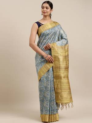CLASSICATE from the house of The Chennai Silks Blue Printed Dupion Saree With Running Blouse 1