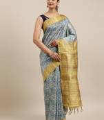 CLASSICATE from the house of The Chennai Silks Blue Printed Dupion Saree With Running Blouse
