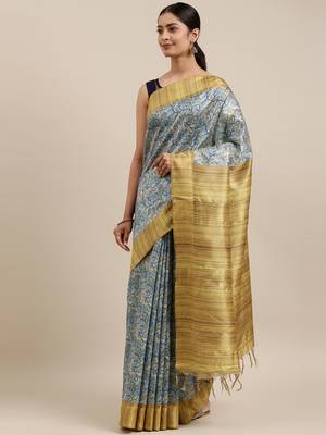 CLASSICATE from the house of The Chennai Silks Blue Printed Dupion Saree With Running Blouse 2