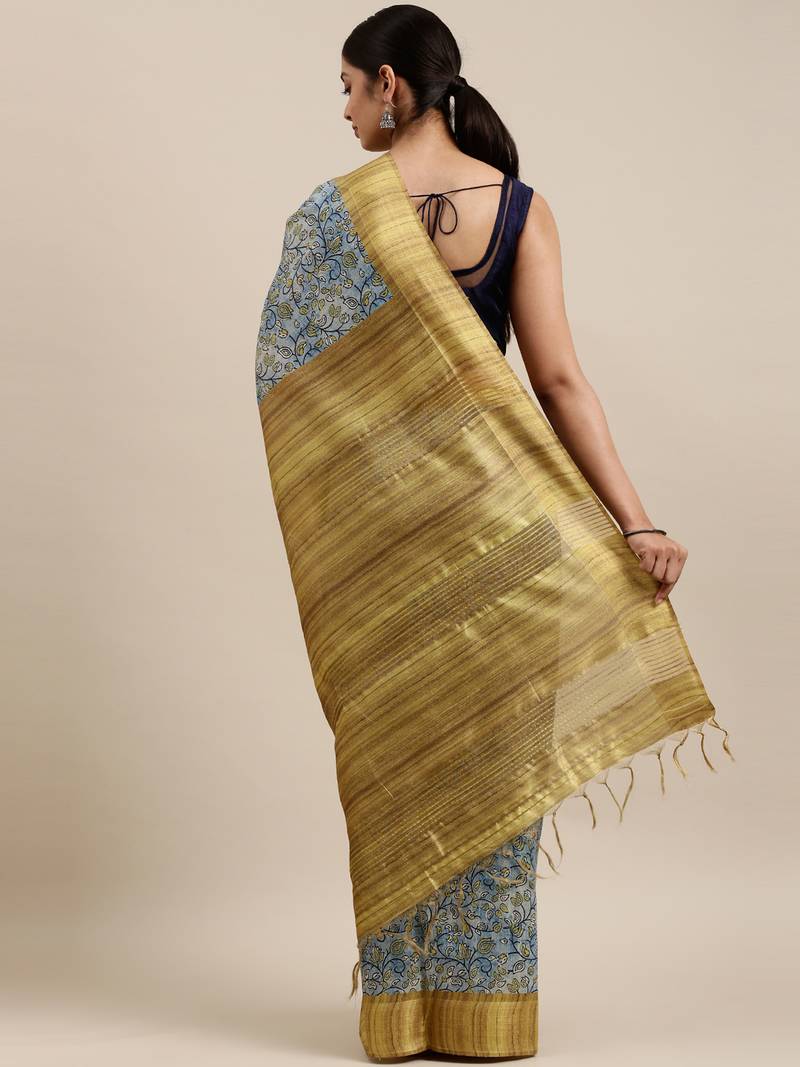 CLASSICATE from the house of The Chennai Silks Blue Printed Dupion Saree With Running Blouse