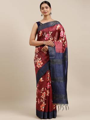 CLASSICATE from the house of The Chennai Silks Maroon Printed Dupion Saree With Running Blouse 1