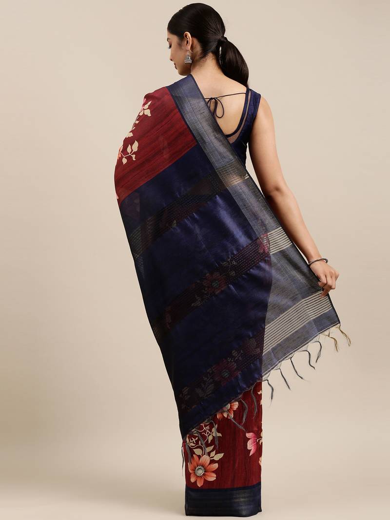 CLASSICATE from the house of The Chennai Silks Maroon Printed Dupion Saree With Running Blouse