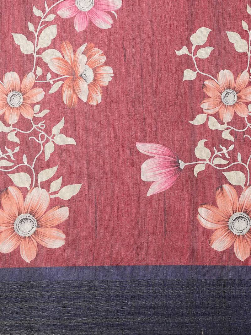 CLASSICATE from the house of The Chennai Silks Maroon Printed Dupion Saree With Running Blouse