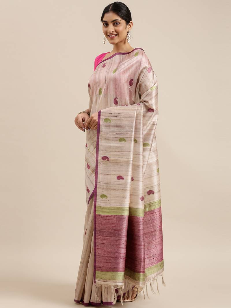 CLASSICATE from the house of The Chennai Silks Beige Dupion Saree With Running Blouse