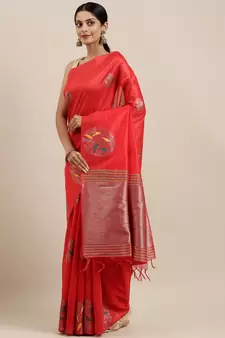 CLASSICATE from the house of The Chennai Silks Red Dupion Saree With Running Blouse