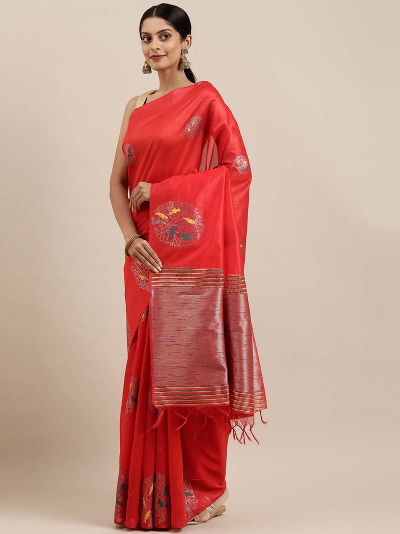 CLASSICATE from the house of The Chennai Silks Red Dupion Saree With Running Blouse