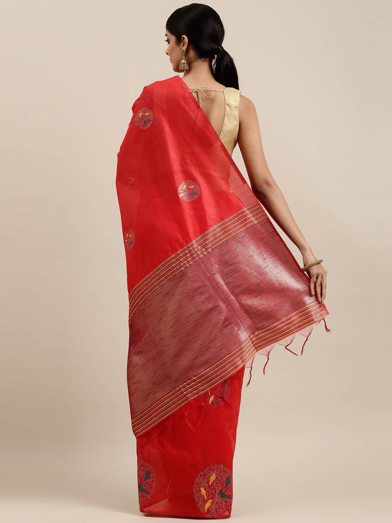 CLASSICATE from the house of The Chennai Silks Red Dupion Saree With Running Blouse