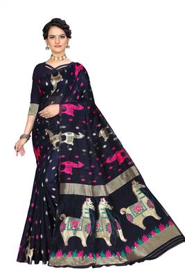Pure Cotton Dhakai Jamdani Saree  with blouse(Navy) 1