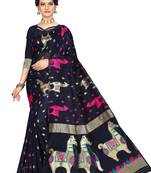 Pure Cotton Dhakai Jamdani Saree  with blouse(Navy)