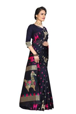 Pure Cotton Dhakai Jamdani Saree  with blouse(Navy) 3