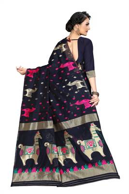 Pure Cotton Dhakai Jamdani Saree  with blouse(Navy) 4
