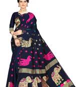 Pure Cotton Dhakai Jamdani Saree  With BlouseNavy  