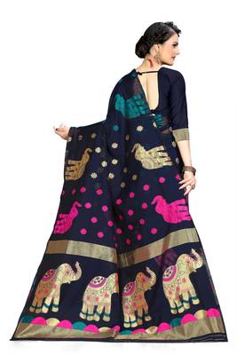 Pure Cotton Dhakai Jamdani Saree  With BlouseNavy   4