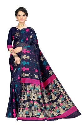 Pure Cotton Dhakai Jamdani Saree  with blouse(Navy) 1