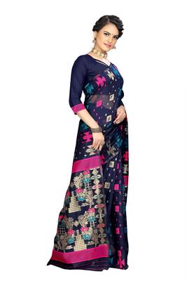Pure Cotton Dhakai Jamdani Saree  with blouse(Navy) 3