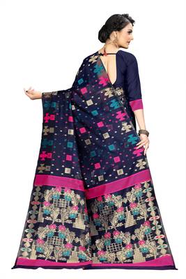 Pure Cotton Dhakai Jamdani Saree  with blouse(Navy) 4
