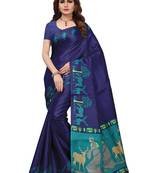 CLASSICATE from the house of The Chennai Silks Navy Blue Printed Soft Litchi Saree With Running Blouse