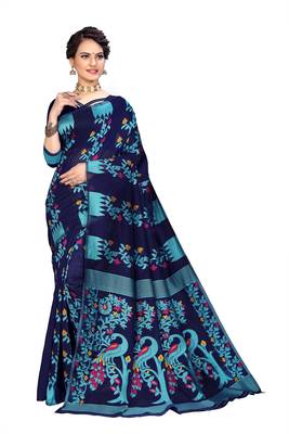 Pure Cotton Dhakai Jamdani Saree  With Blouse(Navy) 1