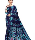 Pure Cotton Dhakai Jamdani Saree  With Blouse(Navy)