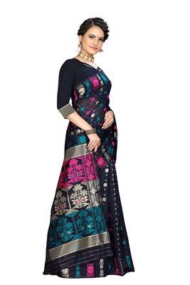 Pure Cotton Dhakai Jamdani Saree  With BlouseNavy   3